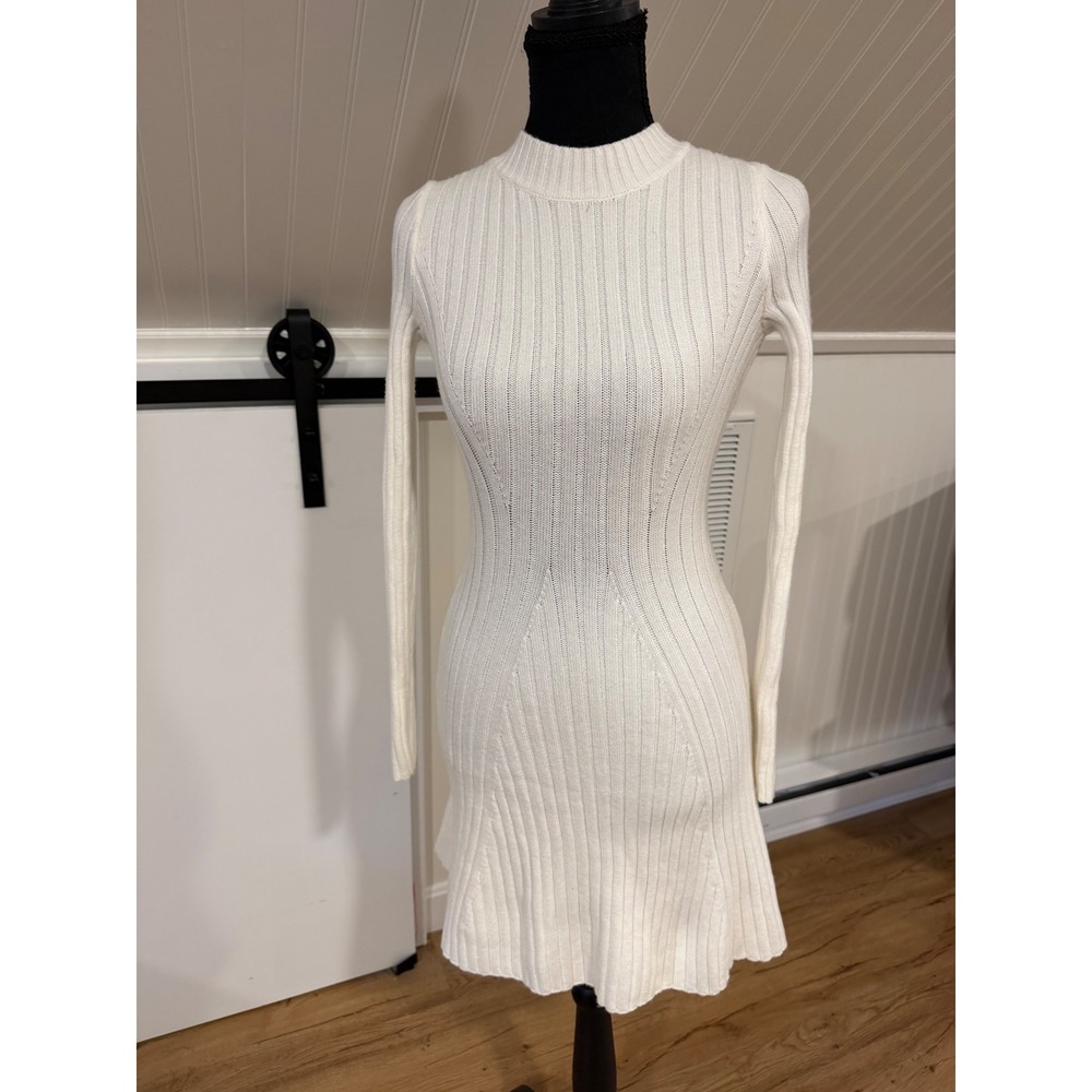 Abercrombie & Fitch Ribbed Mock Neck Mini Sweater Dress White X Small NWT